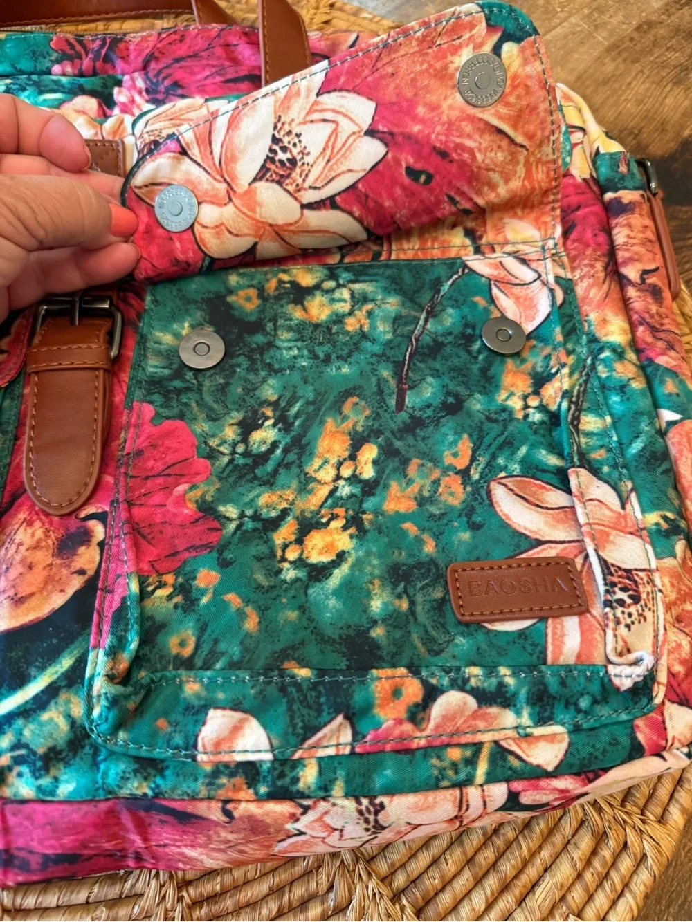 NWOT BAOSHA Floral Computer Briefcase Style Bag with Teal & Pink